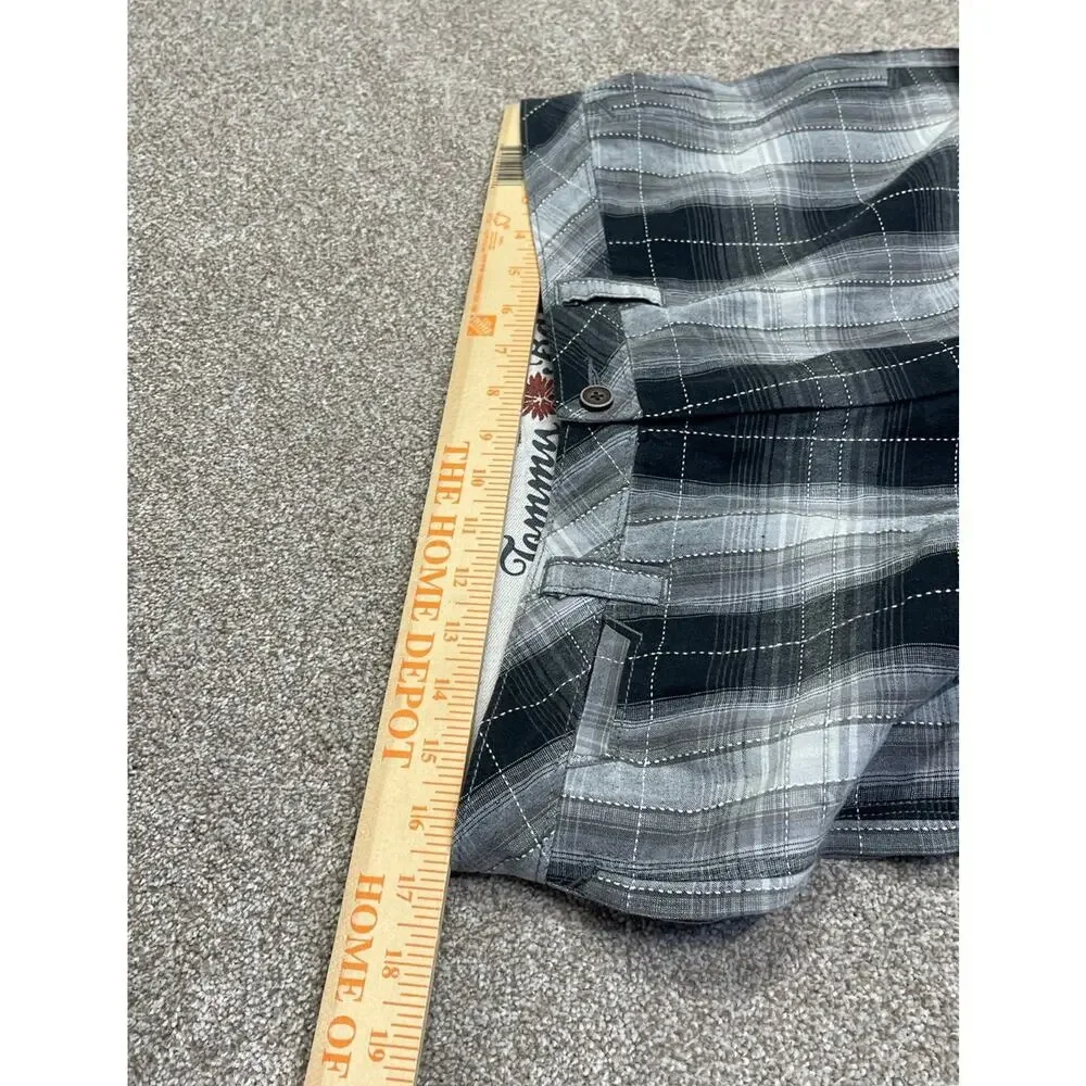 Coastal Old Money Tommy Bahama Flat Front Linen Silk Shorts Size 33 Black Plaid